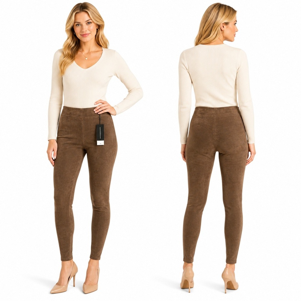 BCBGMAXAZRIA Leggings Womens XS Brown Faux Suede Pull On Slim Fit Stretch Pants
